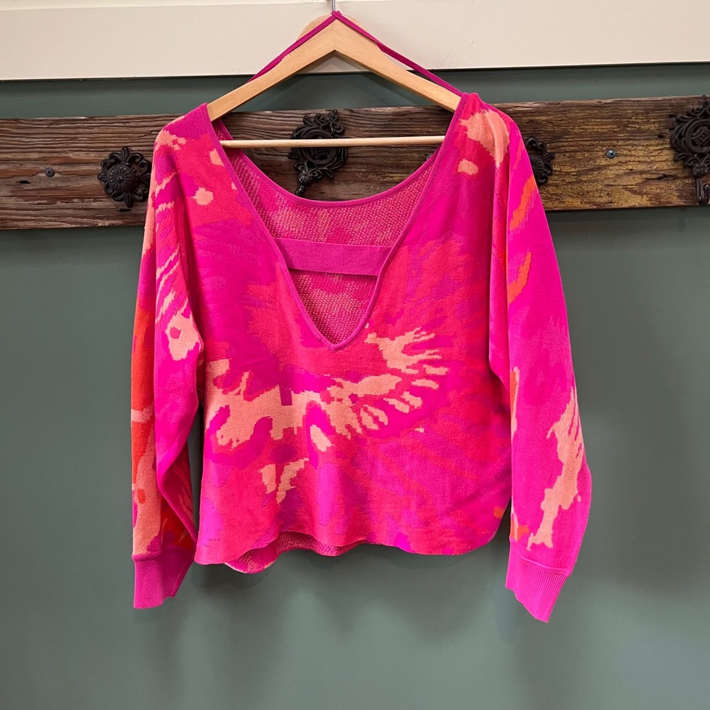 Daily Practice Anthropologie Pink Orange Abstract V-Back Knit Sweater Medium - Picture 2 of 5